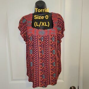 Torrid Vibrant Red and Blue Blouse